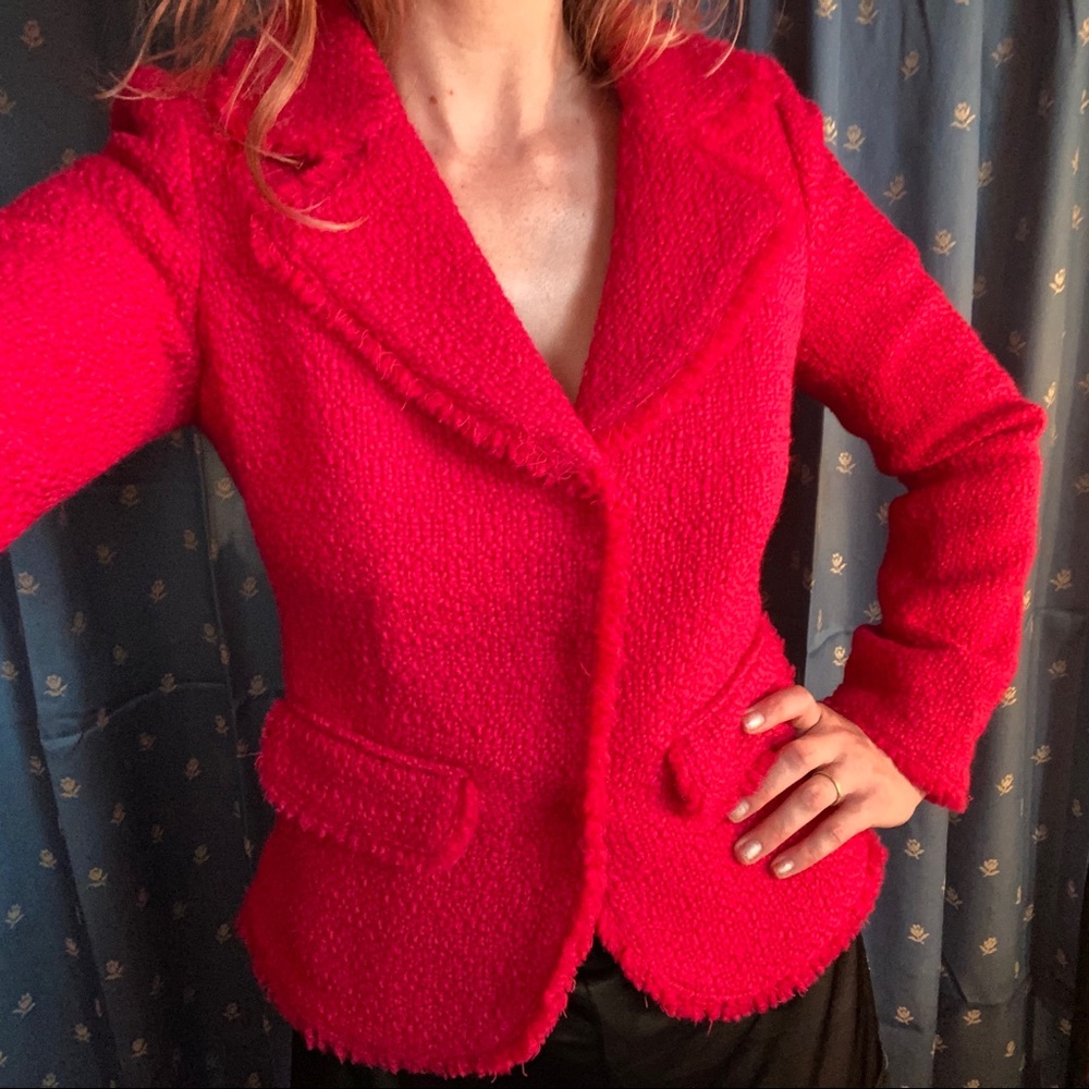 🌈 Hot pink red wool tweed blazer size small